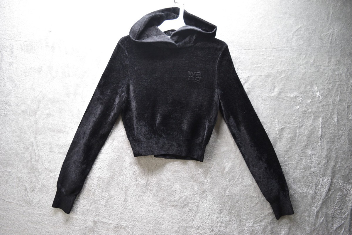 Alexander Wang Cropped Long Sleeve Hoodie with Embossed Logo Size S, New w/tags