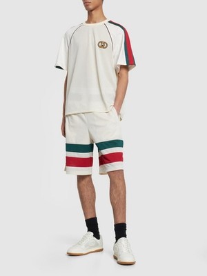 Men s Gucci Mesh Shirt & Shorts Set- L/XL in White, Green, Red Colorway