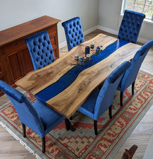 Mesa de comedor epoxi de madera | Mesa epoxi de río de resina hecha a mano de lujo