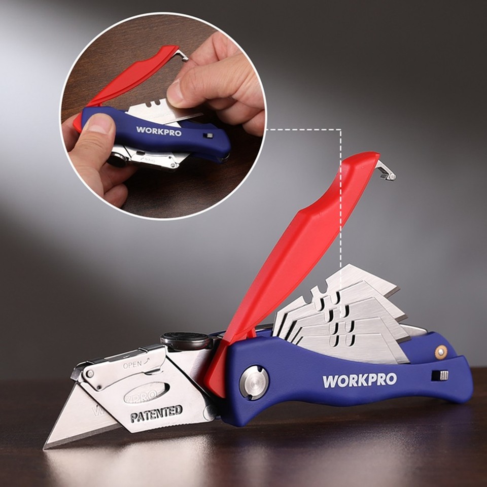 WORKPRO Folding Utility Knife Quick-Change Box Cutter 5PCS Extra Blade ...