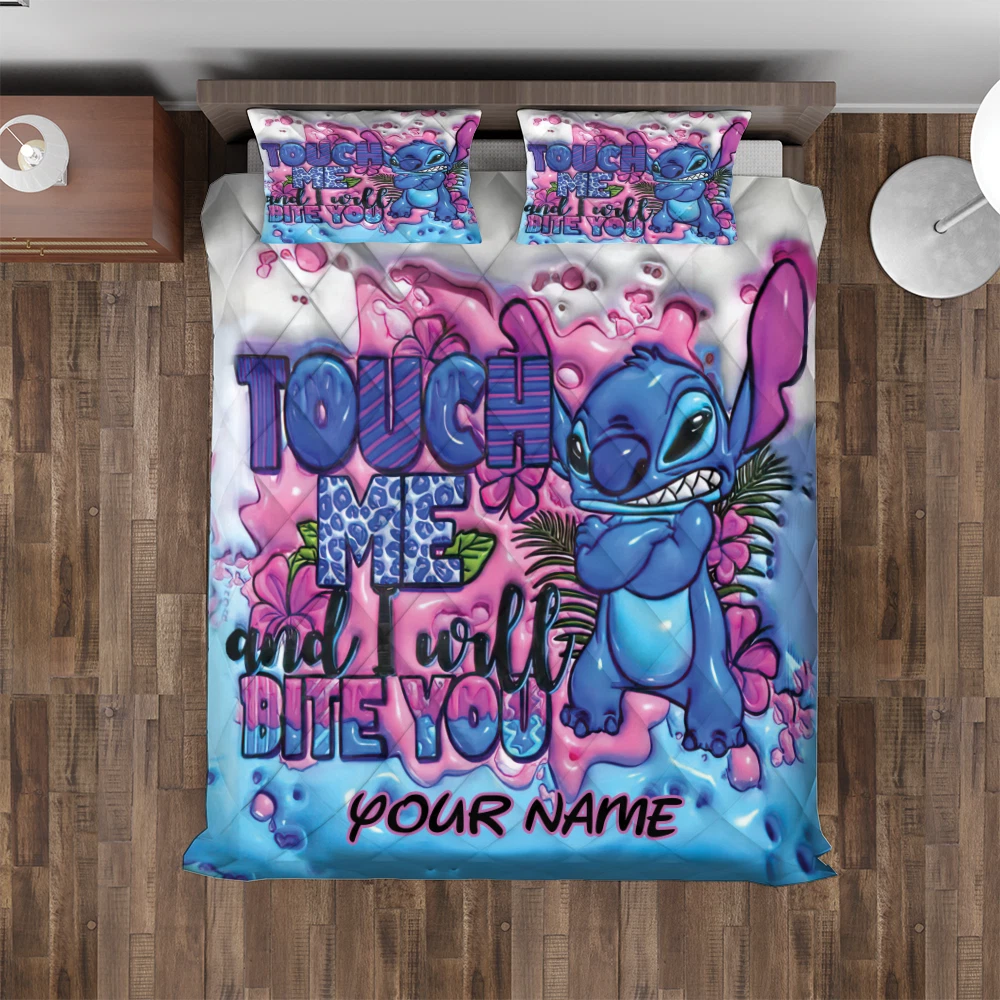 Personalized Stitch Touch Me And I Will Bite You Inflated Effect Quilt Bed Set