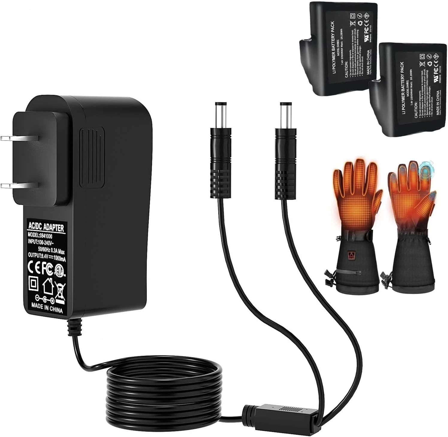 Charger for Heated Glove 7.4V Li-Polymer Battery Compatible with Savior Snow Dee