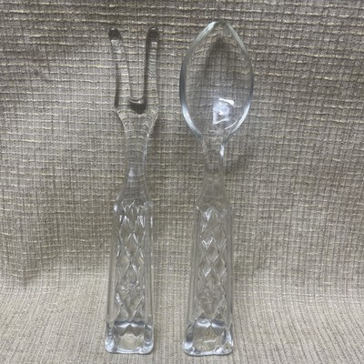Vtg Anchor Hocking Wexford Fork&Spoon Salad Utensil Serving Set Diamond pattern