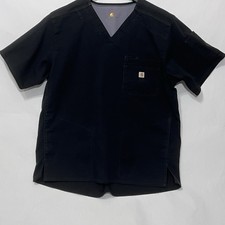 Carhartt Men Large Black Scrub Top Pullover V Neck Ripstop Short Sleeve Pocket