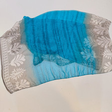 Scarf Chiffon Teal Gray Leaf pattern Large Lightweight 80 x 40