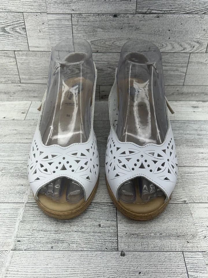 Spring Step Shoes Womens Size 38 Leather Sandals Italy Peep Toe Wedge Cutout - Image 2 of 4