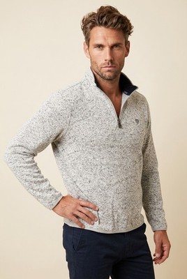 Chaps Ralph Lauren Quarter Zip Fleece Jumper Large Beige Marl Sweater Pullover