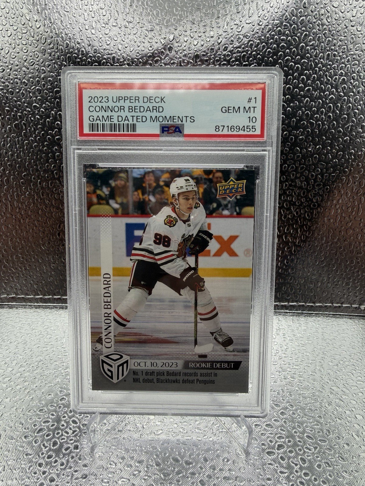 2023-24 UD Game Dated Moments Rookie Debut /1199 CONNOR BEDARD #1 RC - PSA 10