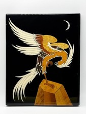 Vintage Stone Inlay Eagle Wall Art Pietra Dura Style Black Panel Decor