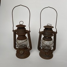 Pair Vintage Hurricane Lanterns Kerosene Oil Lamps 1930s–1950s Rustic Lamps