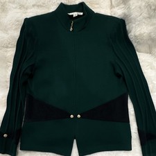 St. John Collection Green/Black Knit Full Zip Mock Neck Suit Jacket Size 6