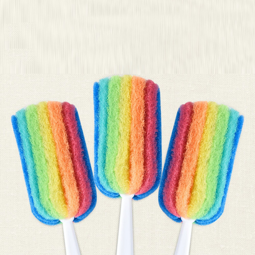 3PCS Reusable Long Handle Cleaning Brush Sponge Bottle Scrubbers Glasses Washing