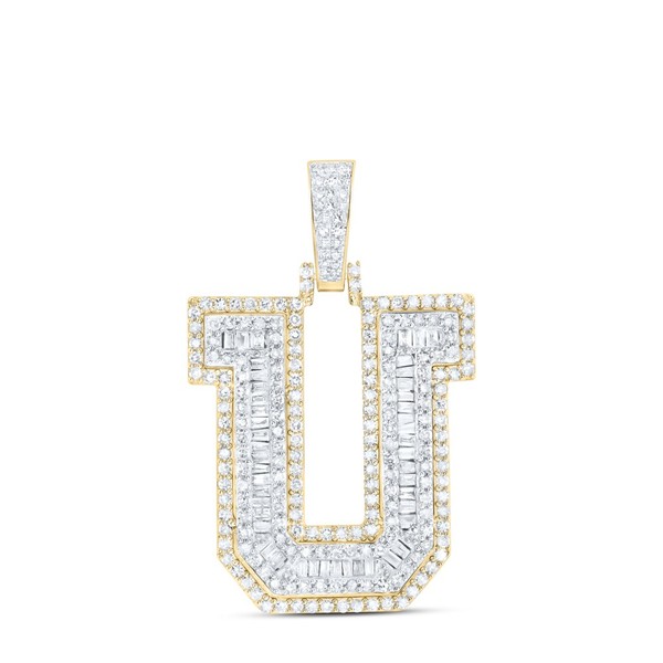 10K Gelbgold Echt Baguette Diamant Vereist Aus Brief U Initialen AnhäNger 1.20-image