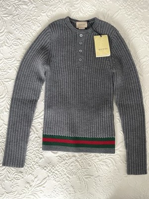 Gucci Kinder Wollpullover Alter 8 Neu Mit Etikett 100% Wolle Grau