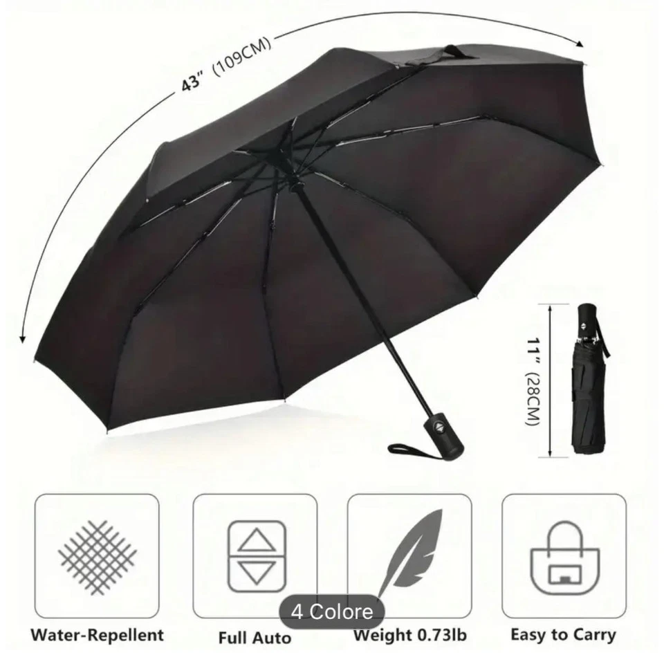 Ombrello pieghevole blu da borsa piccolo con apertura automatica antivento con s - Immagine 4 di 4