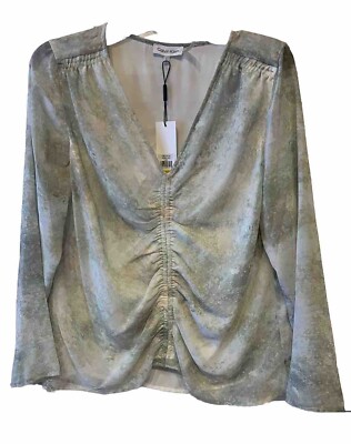 Calvin Klein Womens Top Teal Green Gray semi sheer Long Sleeve Size 1X New!