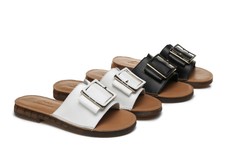 UGG Women Sandals Slip-on Leather Flats Round Open Toe Summer Beach Slides Bera