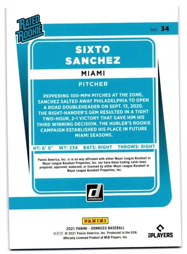 2021 Donruss Sixto Sanchez #34 Holo Pink RC - Picture 2 of 2