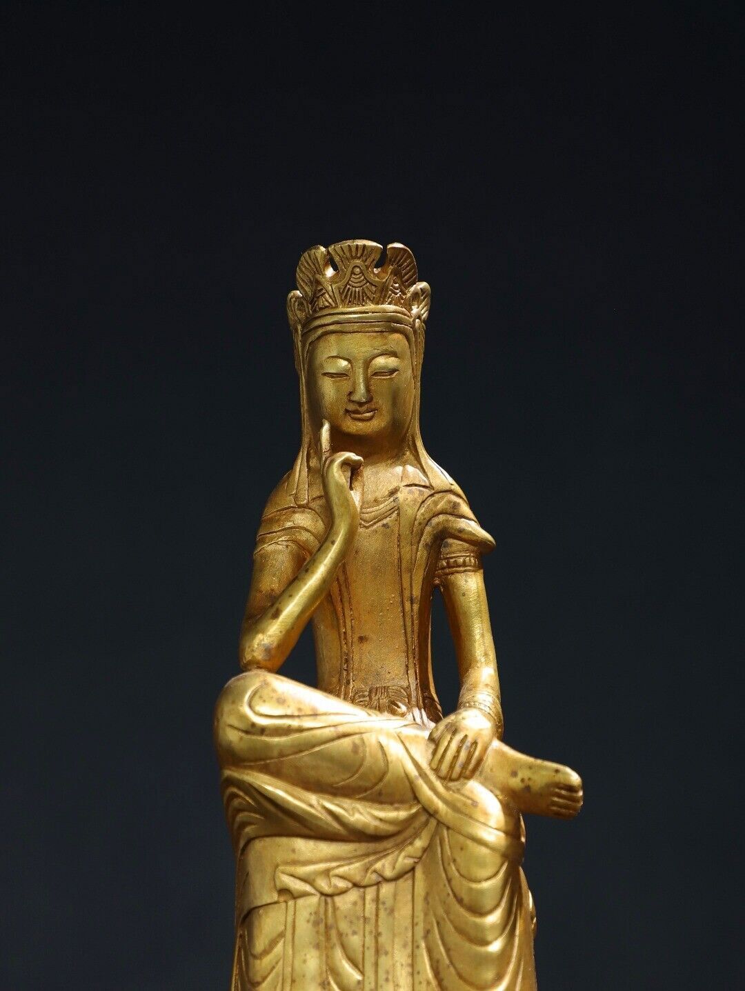 8.7-inch Antique Tibetan Buddhism Gilt Bronze Meditating Buddha Statue