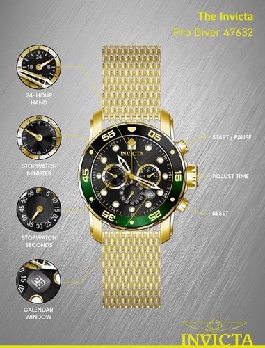 Reloj cronógrafo de cuarzo con esfera negra Invicta 47632 Pro Diver para hombre - Imagen 4 de 6