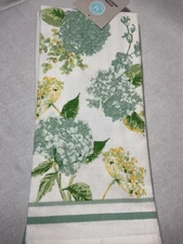 MARTHA STEWART KITCHEN TOWELS (3) FLOWERS HYDRANGEAS BLUE GREEN  100% COTTON NWT