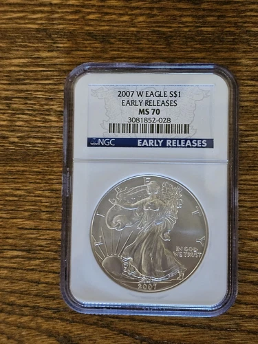 2007-W $1 American Silver Eagle Burnished MS70 Early Releases NGC