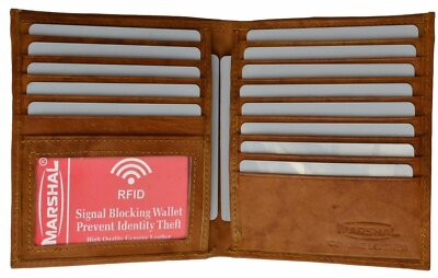RFID Hipster Mens Genuine Cow Leather Slim Bifold Euro Multi Card ID Wallet Tan