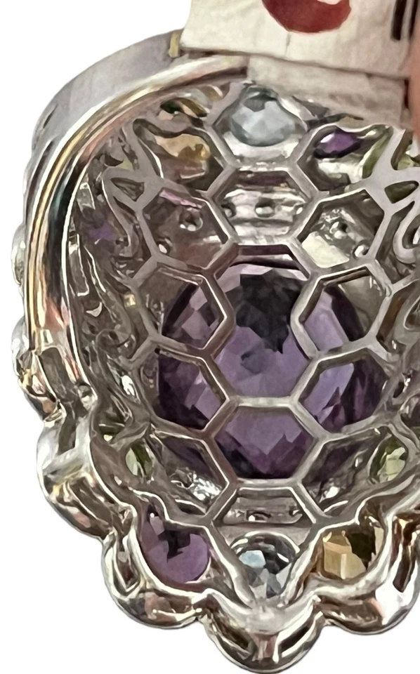 Anillo Sima K Piedras Preciosas Amatista Citrino Peridoto Topacio Plata Esterlina PAVO REAL Foto 4 de 4