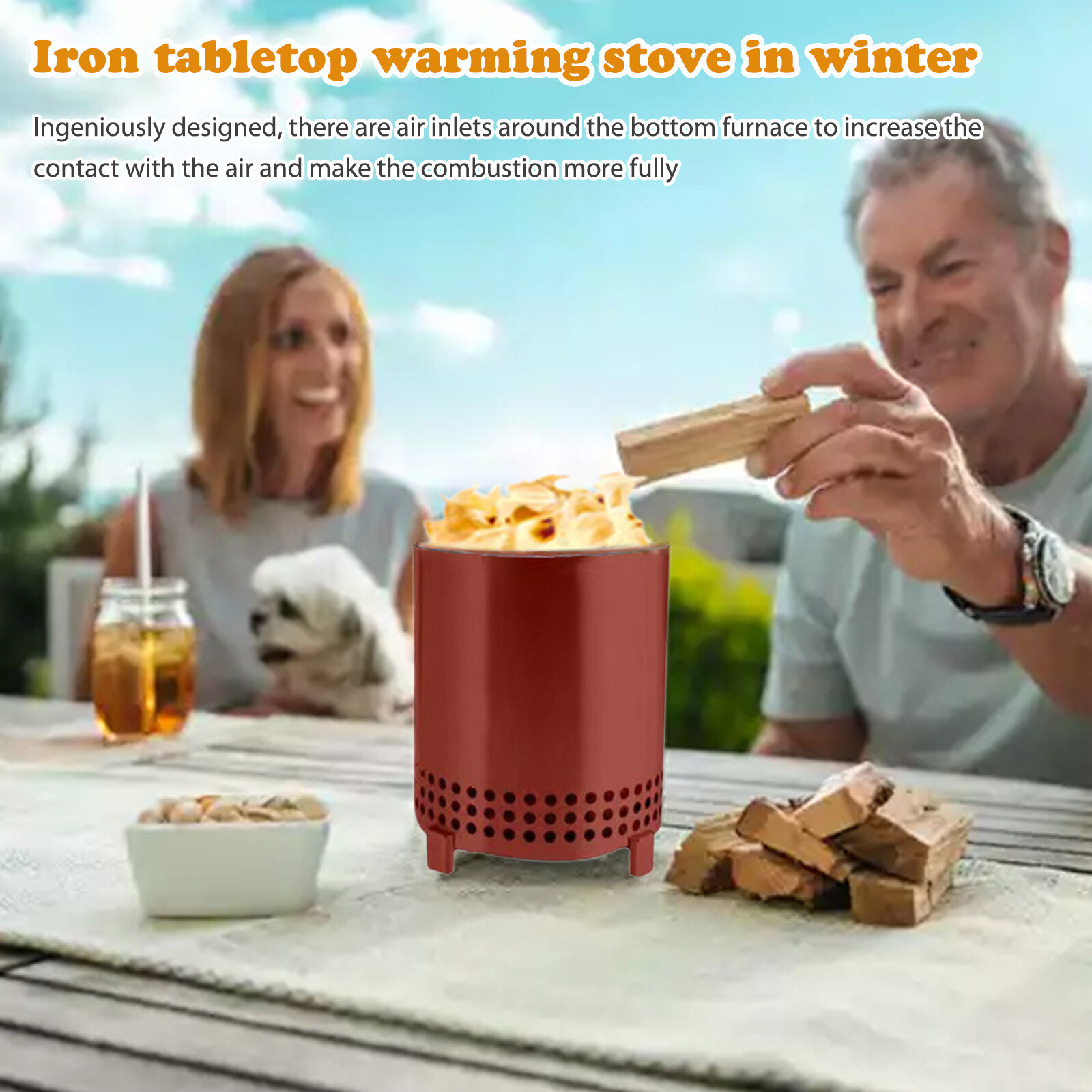 LYEAA Eisen-Mini-Kamin, tragbarer Holzofen, Campingheizung, Mini-Schreibtischhei