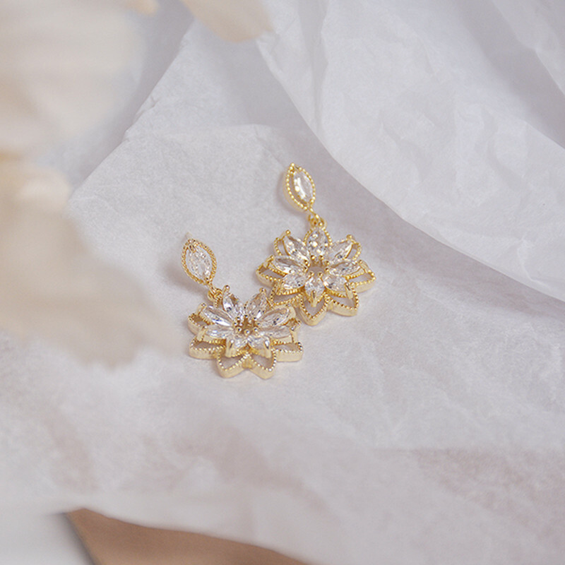 Gorgeous 18k Gold Plated Drop Earrings With Cubic Zirconia - Wedding & Evening Jewelry Set For Women