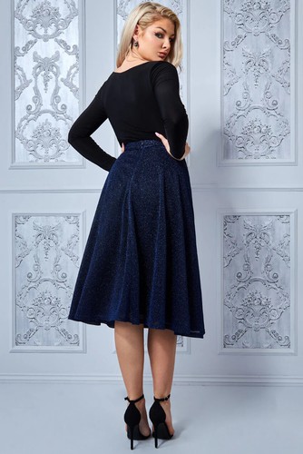 Goddiva Skirt Women's Sparkling A-Line Midi Lined Skater Party Zip Size 8-18 UK - Picture 2 of 13