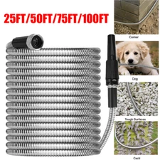 25 50 75 100FT Stainless Steel Metal Garden Water Hose Flexible Heavy Duty Pipe