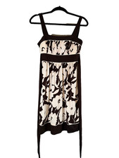 Love Tease Brown & White Floral Print Handkerchief Hem Dress - Juniors 9 Medium