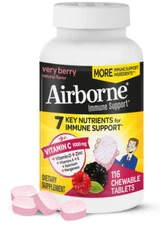 Airborne 1000mg Vitamin C, D & Zinc, Immune Support, 116 Chewable Tablets, Berry