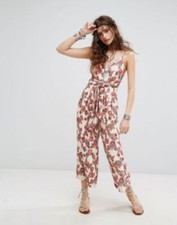 Free People Hot Tropics Wide Leg Jumpsuit Size 2 Ivory Tropical Floral
