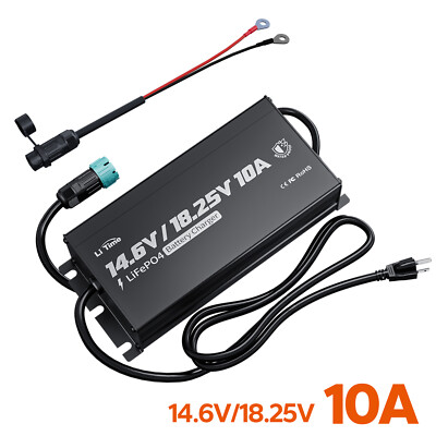 LiTime 12V(14.6V)&16V(18.25V) 10A AC-DC Charger for LiFePO4 Battery Waterproof