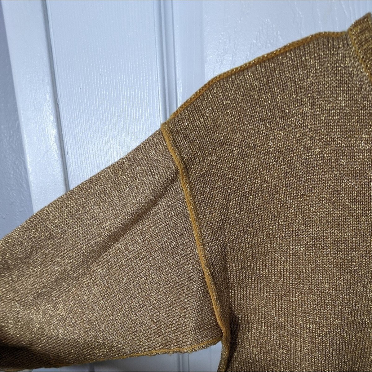 Vintage L'Ultima Designer Gold Metallic Nordstrom Gallery Sweater Size Small View 4