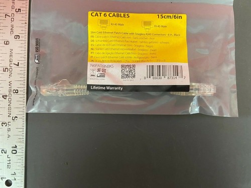 CAT 6 CABLE- N6PAT6INBKS- 6", RJ-45 MALE X RJ-45 MALE CABLE - 第 1/2 張圖片