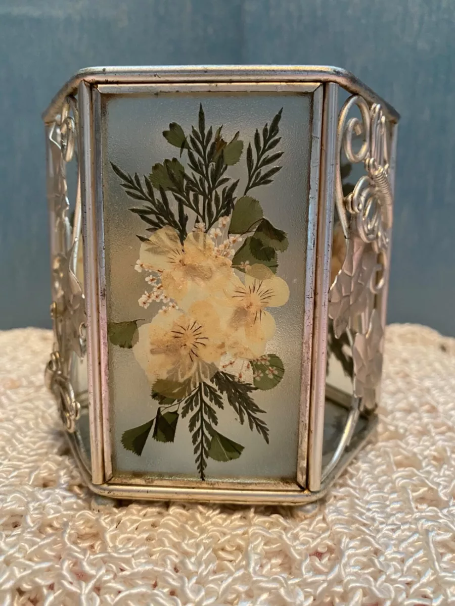 Vintage KMart Gold Tone Pressed Yellow Flowers Butterflies
