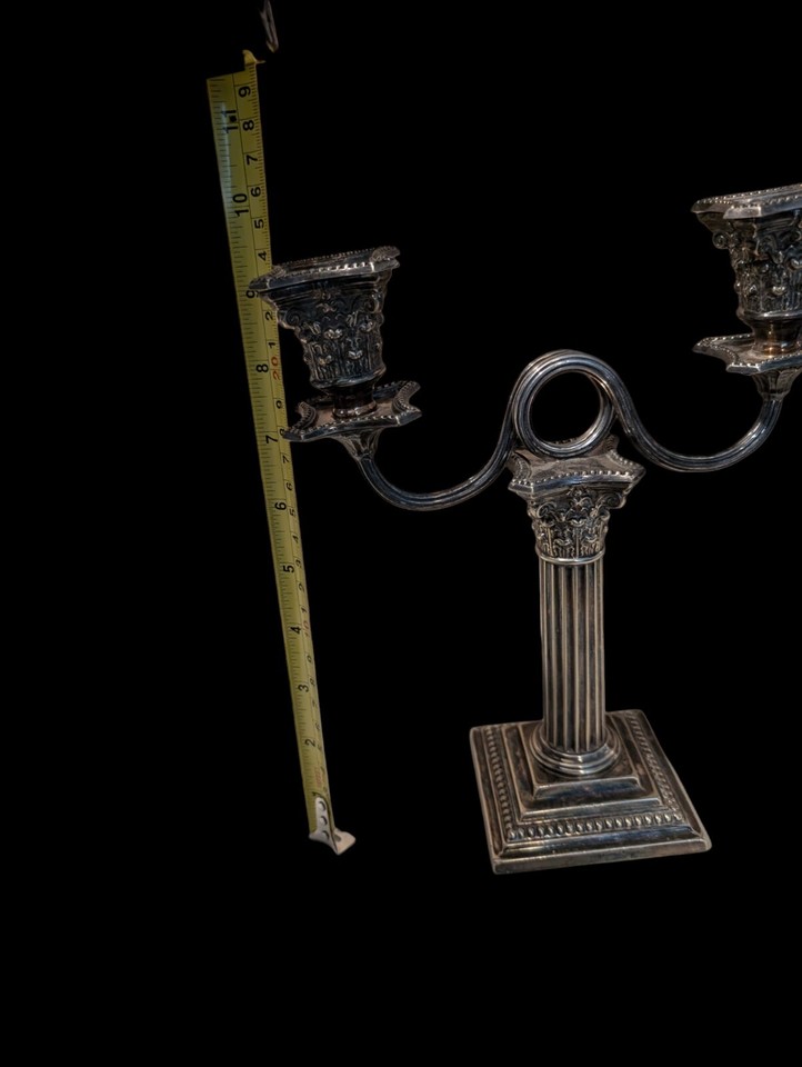 Antique Corinthian Column Silverplate 2 Pc Candelabra Richard Hodd