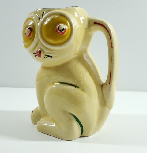 Art Deco Vintage Googly Big Eye Cat Ceramic Pitcher Made Japan - Picture 4 of 11