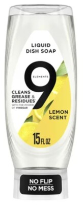 9 Elements Liquid Dish Soap, Lemon Scent, No Flip Top, No Mess, 15 Oz.