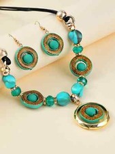 3pcs ROUND BEAD DECOR JEWELRY PIERCED EARRINGS SET TURQUOISE