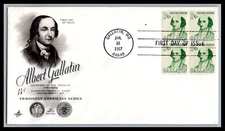 US FDC # 1279 1 1/4c Gallatin ArtCraft Block L.Cancel 1967, 9h302