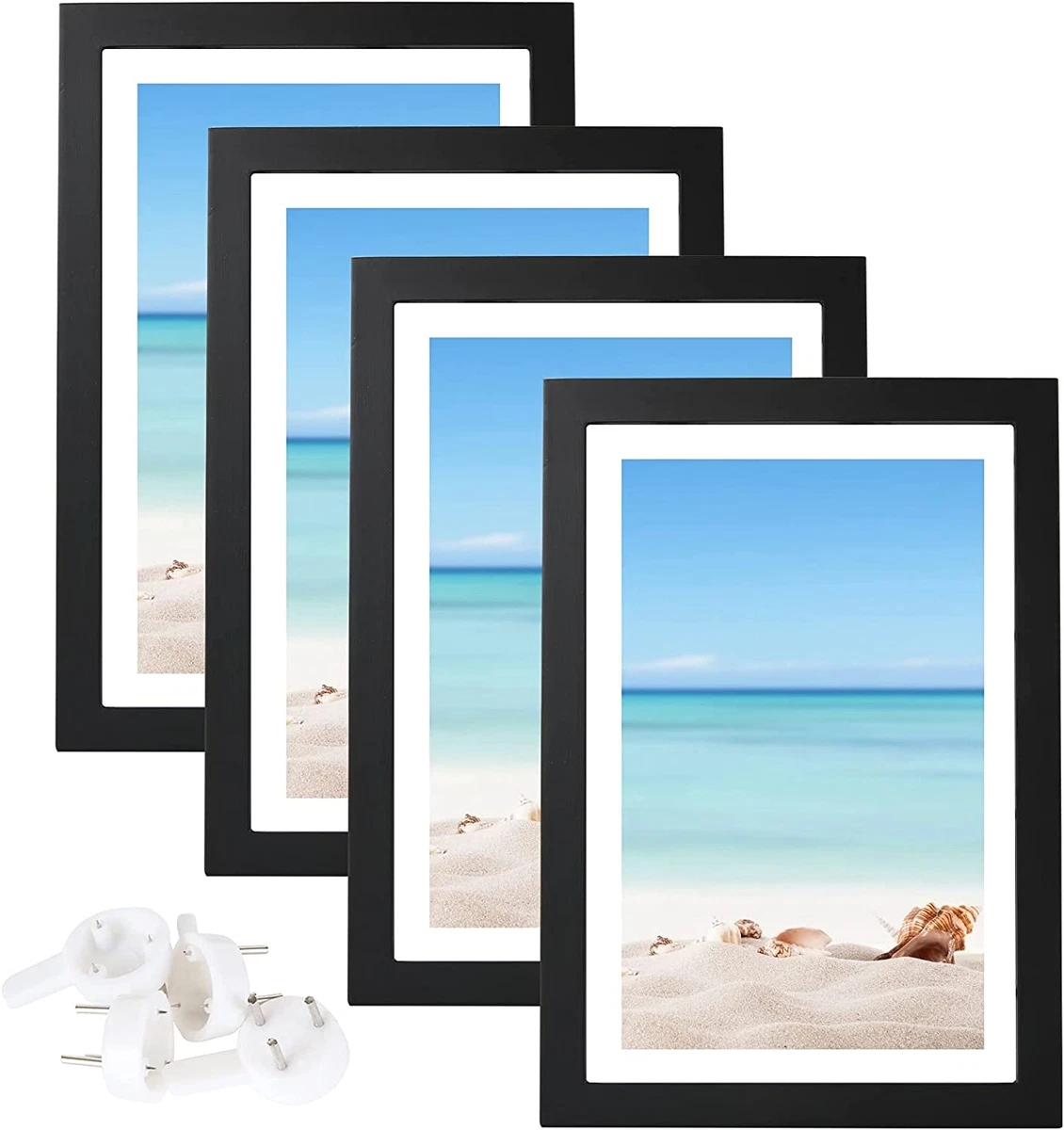 4 PACK Picture Frames 8X11.5 Poster Frames Black Solid Natural Wood Picture Fr