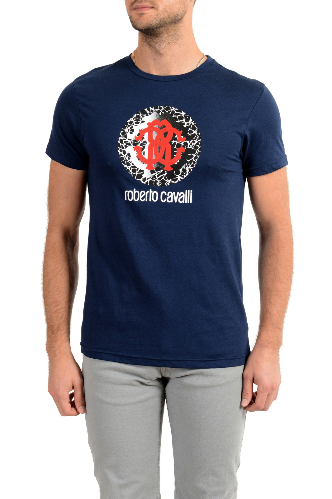 Пляжная одежда Roberto Cavalli Мужская синяя футболка с графическим принтом Sz, S M, L, XL 2XL