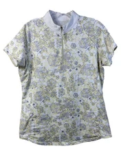 Bette & Court Celeste Print Women's Golf Polo SPF 50 M Zip Mock Neck Sleeve Logo