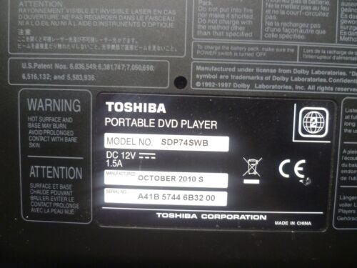 Toshiba SDP74SWB Portable DVD Player With Remote Control SE-R0367 White - Parts - Picture 4 of 9