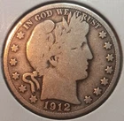 1912 D Barber 90% Silver Half Dollar 50c (Good Details)
