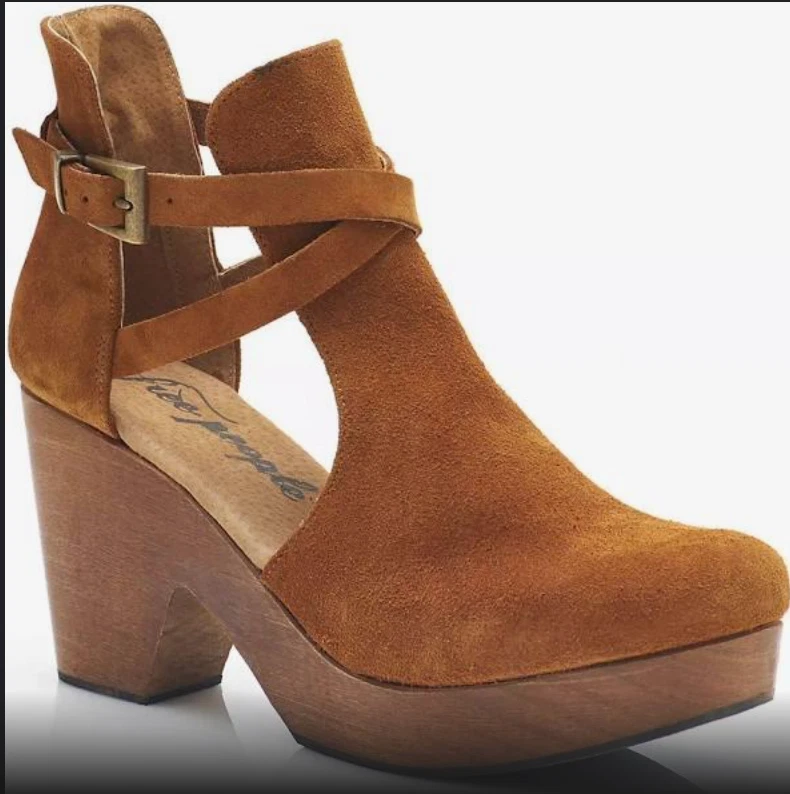 NUEVO 38.5/8.5 $198 Free People Zueco Plataforma Entrecruzado Marrón Gamuza - Madera Foto 2 de 4